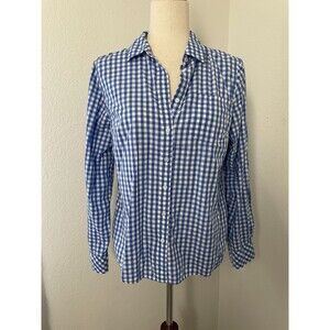 Talbots Women’s Button Down Shirt Size 10 Blue Gingham Check 100% Cotton